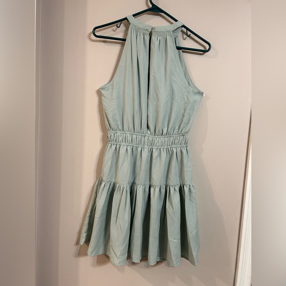 Japna Women’s Small Sage Green Tiered Halter Neck Modern Boho Mini Dress - Picture 3 of 11